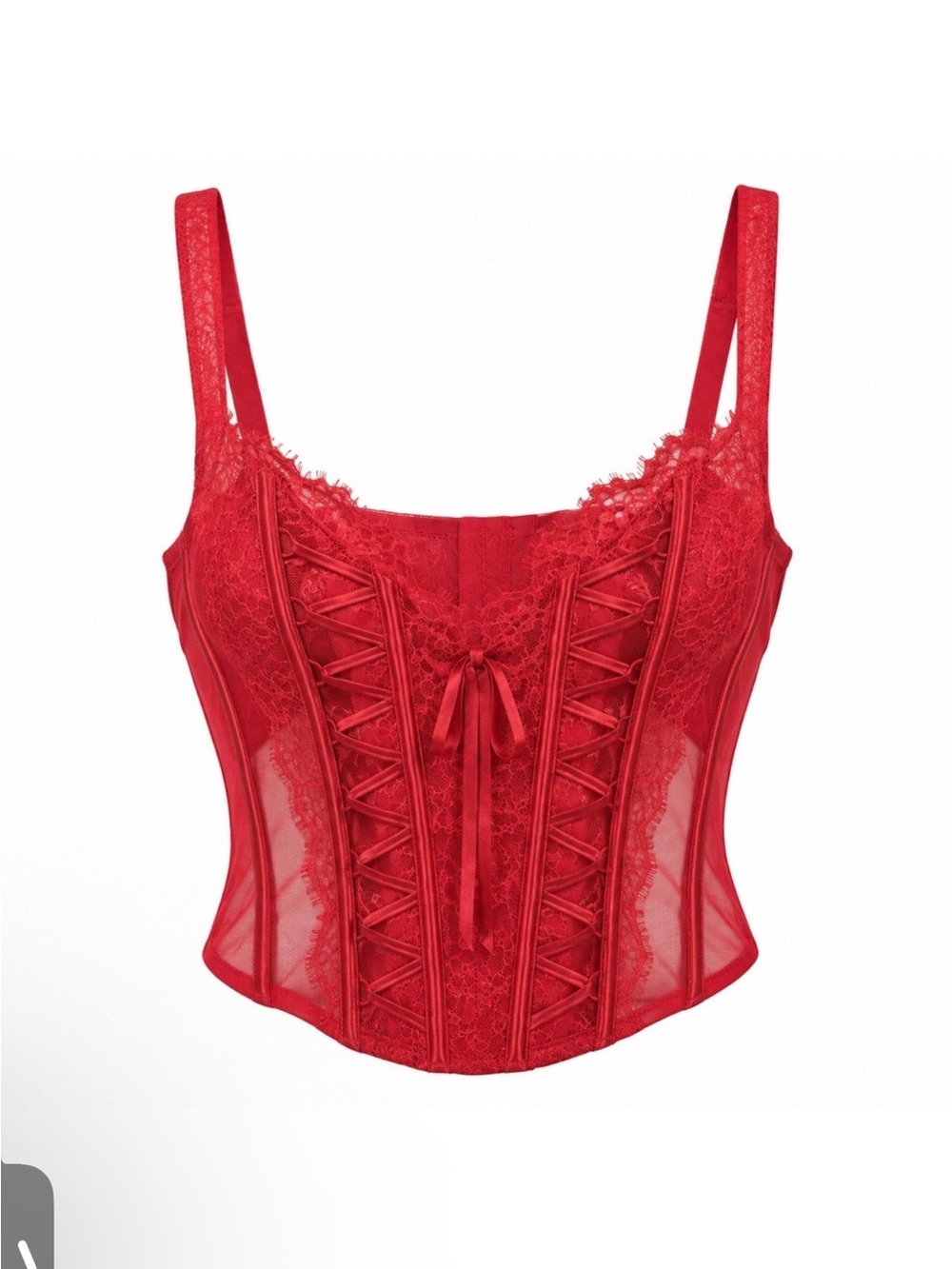 VICTORIA’S SECRET MEDIUM‎ Dream Angels Unlined Bra Lace Up Corset Top Red